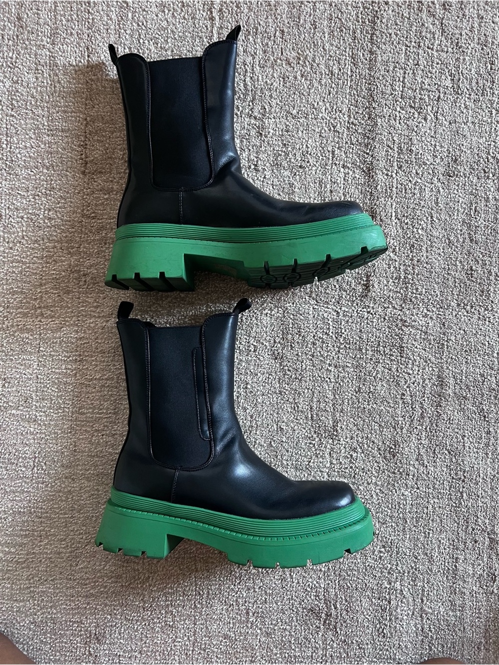 Black Chelsea Boots with Green Platform Sole - Picture 2 of 6